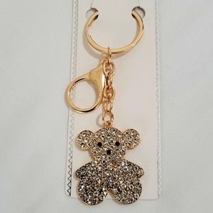 Gold Tone  Rhinestone bear keychain